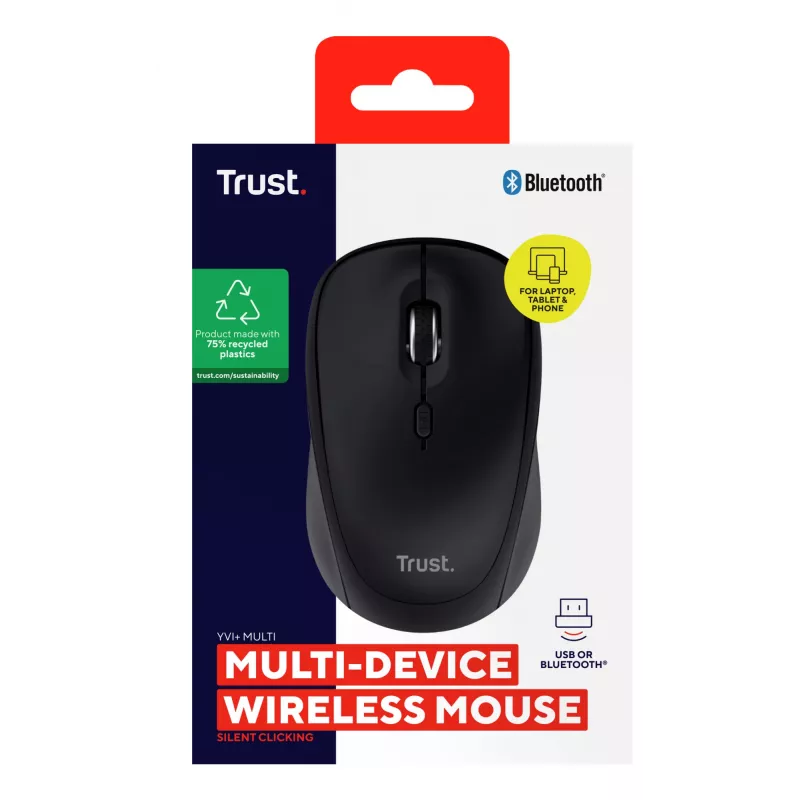 Ratón Trust Yvi+ universal ambidiestro RF Wireless + Bluetooth óptico 1600 DPI