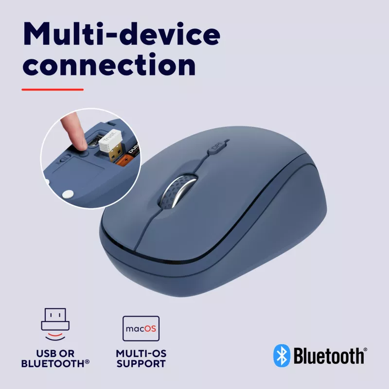 Ratón Trust Yvi+ universal ambidiestro RF Wireless + Bluetooth óptico 1600 DPI