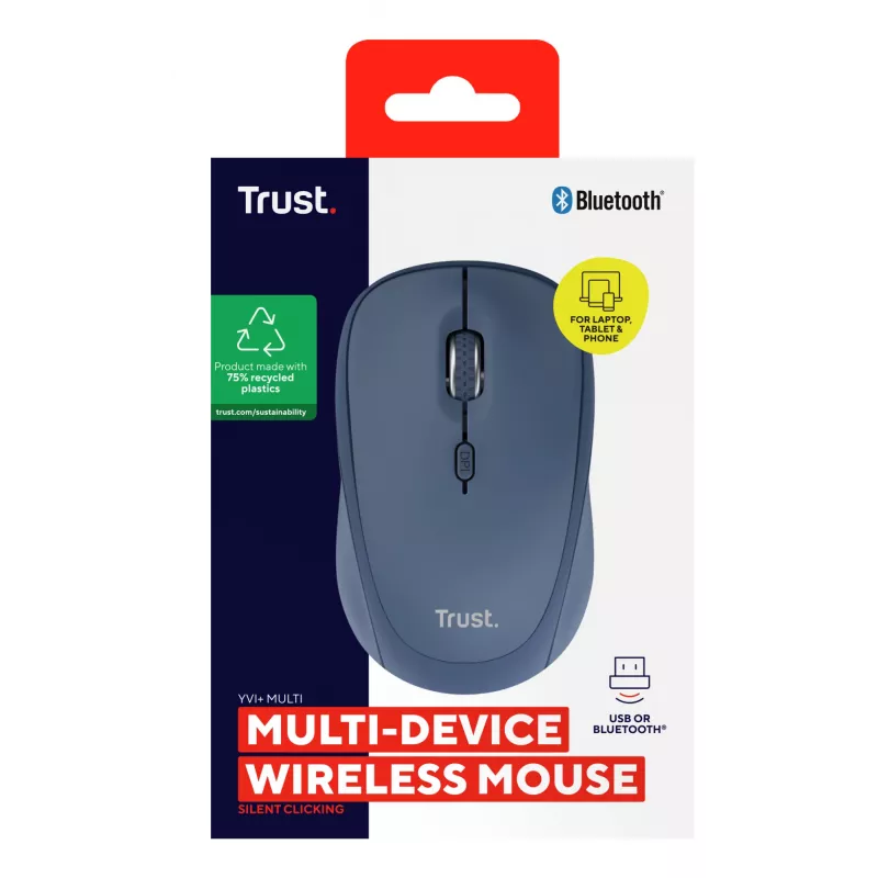 Ratón Trust Yvi+ universal ambidiestro RF Wireless + Bluetooth óptico 1600 DPI