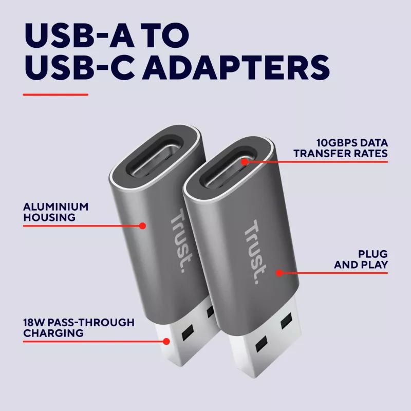 Trust Calyx USB Type-C USB Type-A gris conector 1 USB Type-C conector 2 USB Type-A