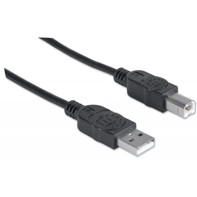 Cable Manhattan USB-A a USB-B, 3 m, conector macho a conector macho, 480 Mbit/s (USB 2.0), Hi-Speed USB, negro, garantía de por vida, corresponde a USB2HAB3M.