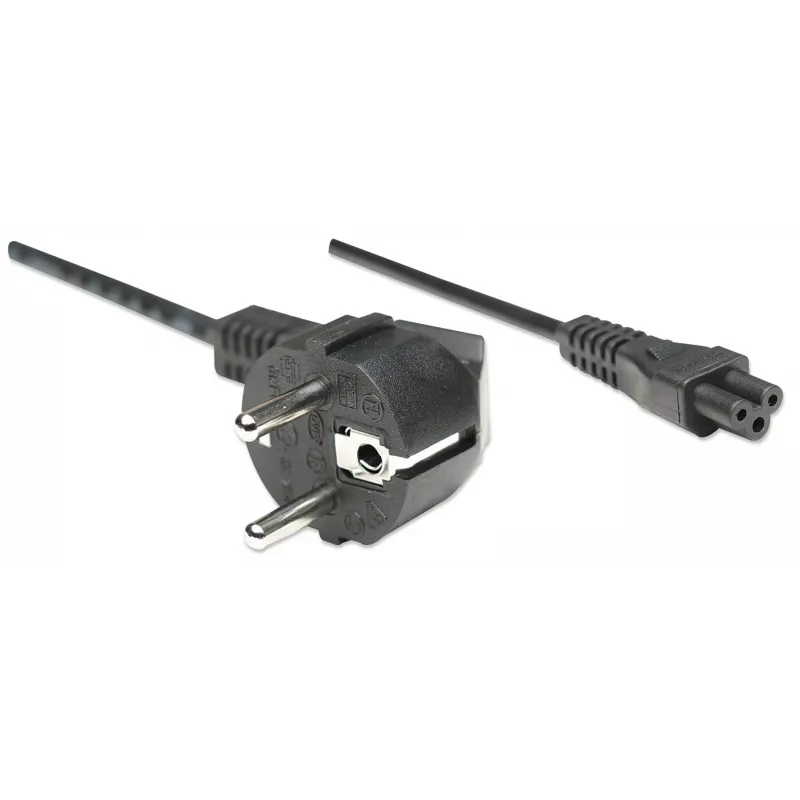 Cable de alimentación Manhattan, conector macho euro-2 polos (CEE 7/4 Schuko) a conector hembra C5 (trébol/triángulo), 1,8 m, 16 A, cable, garantía de por vida