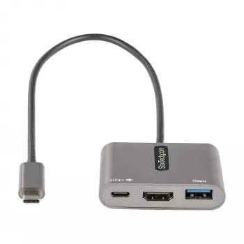Adaptador multipuerto USB-C StarTech.com, USB-C a HDMI vídeo 4K, 100W PD Pass-Through, hub USB 3.0 5 Gbit/s (1x Type-C/1x A), mini dock USB-C, dock de viaje USB-C, estación de acoplamiento portátil para portátil