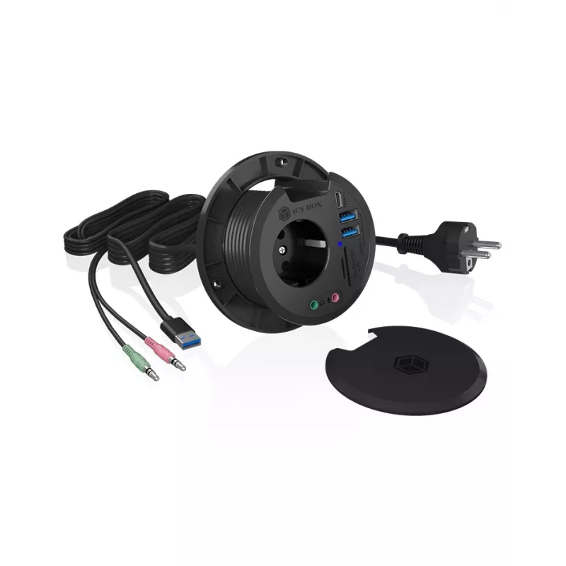 ICY BOX IB-HUB1430-CR hub multipuerto USB 3.2 Gen 1 empotrable en escritorio, negro