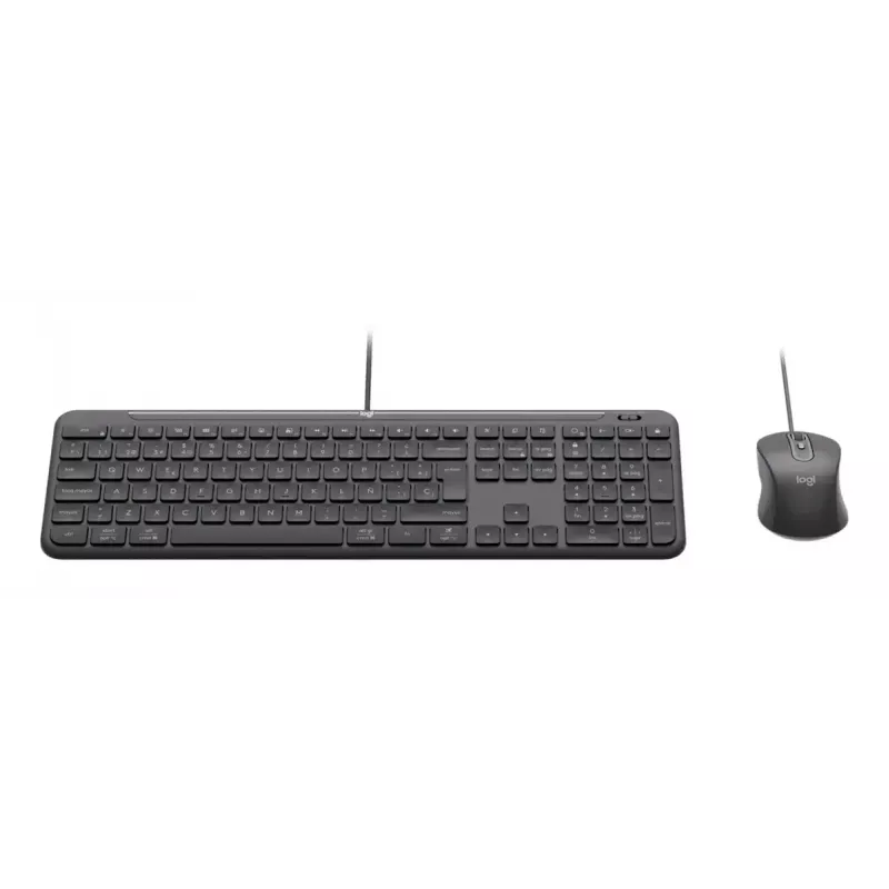 Teclado con cable de tamaño completo con ratón Logitech 920-013349 — USB, QWERTY US International, Graphite, cable de 1,8 m