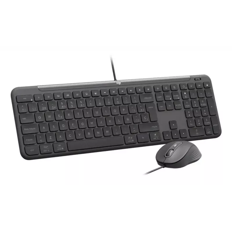 Teclado con cable de tamaño completo con ratón Logitech 920-013349 — USB, QWERTY US International, Graphite, cable de 1,8 m