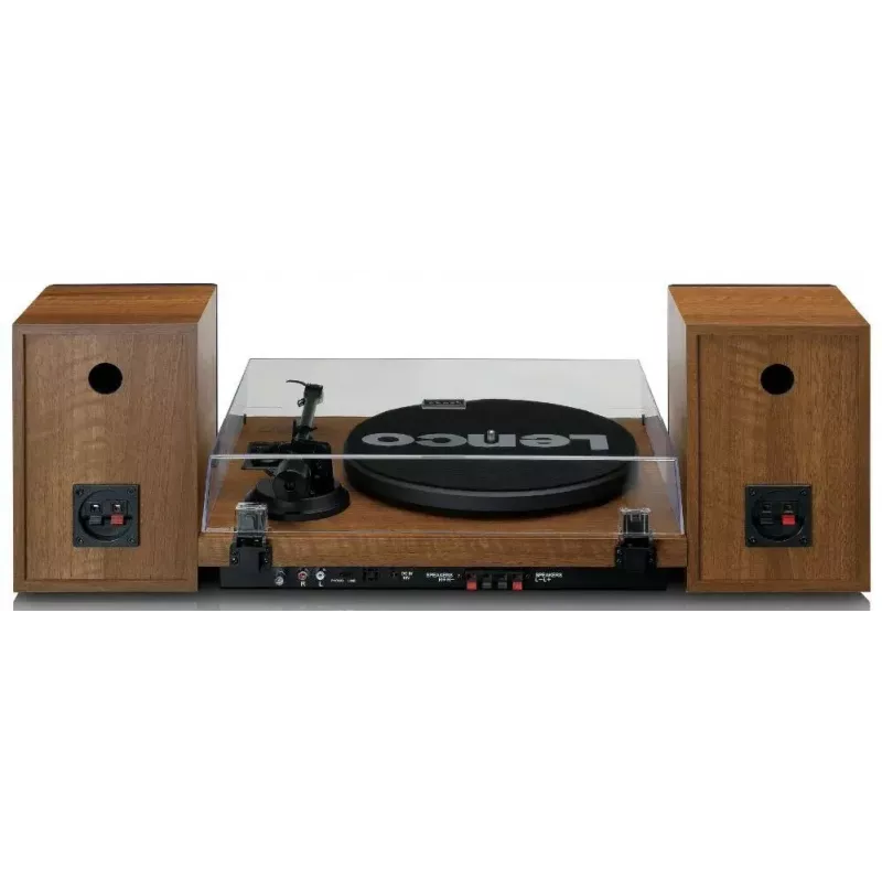 Tocadiscos Lenco LS-480WD con amplificador integrado, Bluetooth, transmisión por correa, 33/45 rpm, 2×30W RMS, cajas de madera