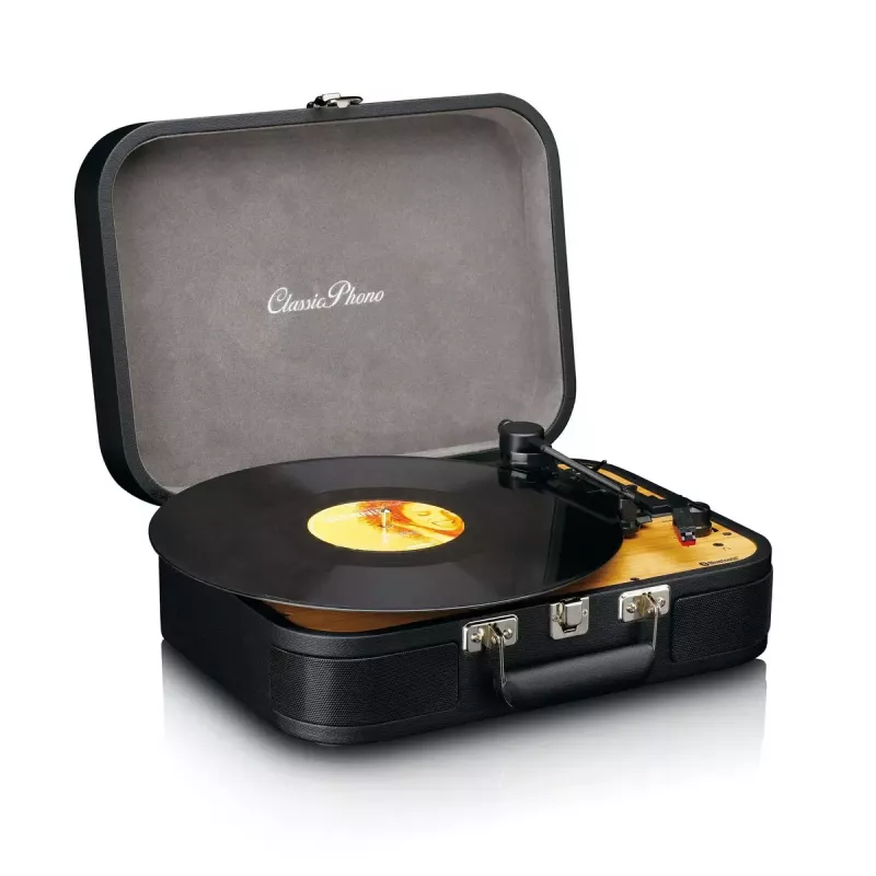 Maletín tocadiscos Lenco TT116BK con altavoces integrados – reproductor de vinilo portátil, negro