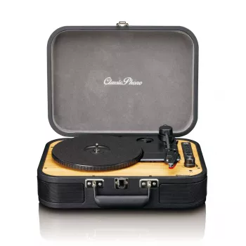 Maletín tocadiscos Lenco TT116BK con altavoces integrados – reproductor de vinilo portátil, negro