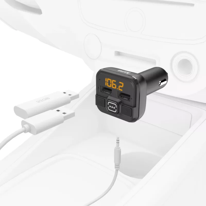Hama 00014163 transmisor FM / cargador, AUX-IN, USB-IN, negro