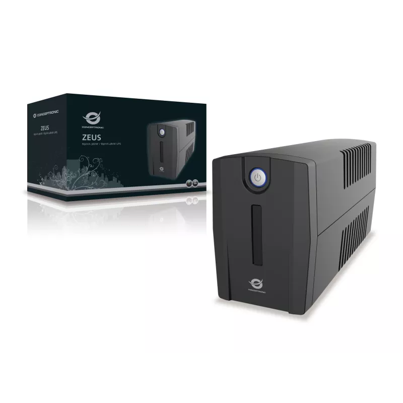 Conceptronic ZEUS01ES SAI, 650 VA (0,65 kVA), 360 W, 2x Schuko, HID USB, RJ45 entrada/salida, 220-240 V, negro