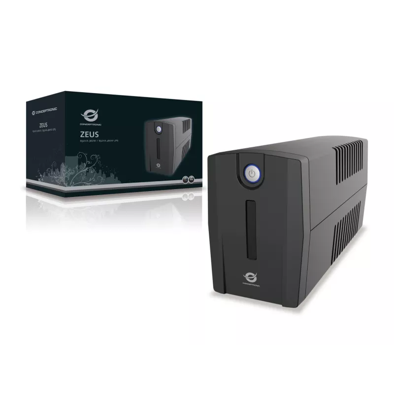 Conceptronic ZEUS02ES SAI de línea interactiva, 850 VA (0,85 kVA), 480 W, 2x Schuko, HID USB, RJ45 entrada/salida, 220-240 V, negro