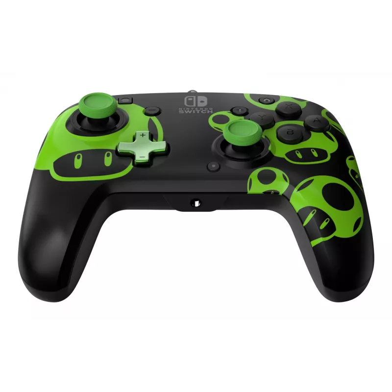 Gamepad PDP REMATCH Mando con cable 1-Up Glow in the Dark para Nintendo Switch, USB, cable de 3 m, D-pad, botón Home, Negro/Verde