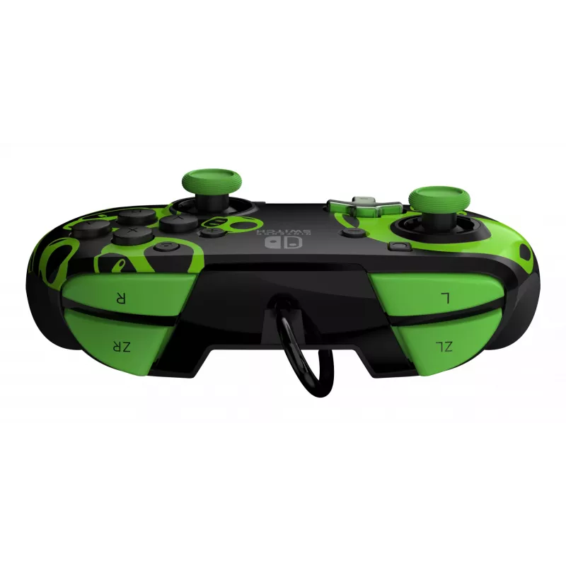 Gamepad PDP REMATCH Mando con cable 1-Up Glow in the Dark para Nintendo Switch, USB, cable de 3 m, D-pad, botón Home, Negro/Verde