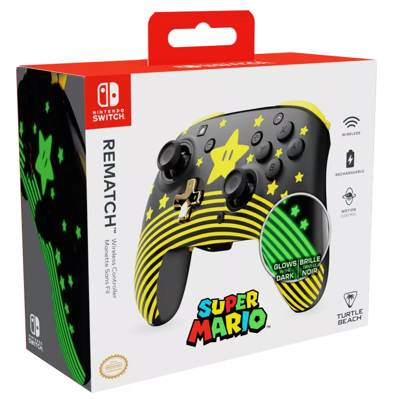 Mando inalámbrico Turtle Beach Rematch TBC-8101-75 para Nintendo Switch, Super Mario Star, negro/amarillo
