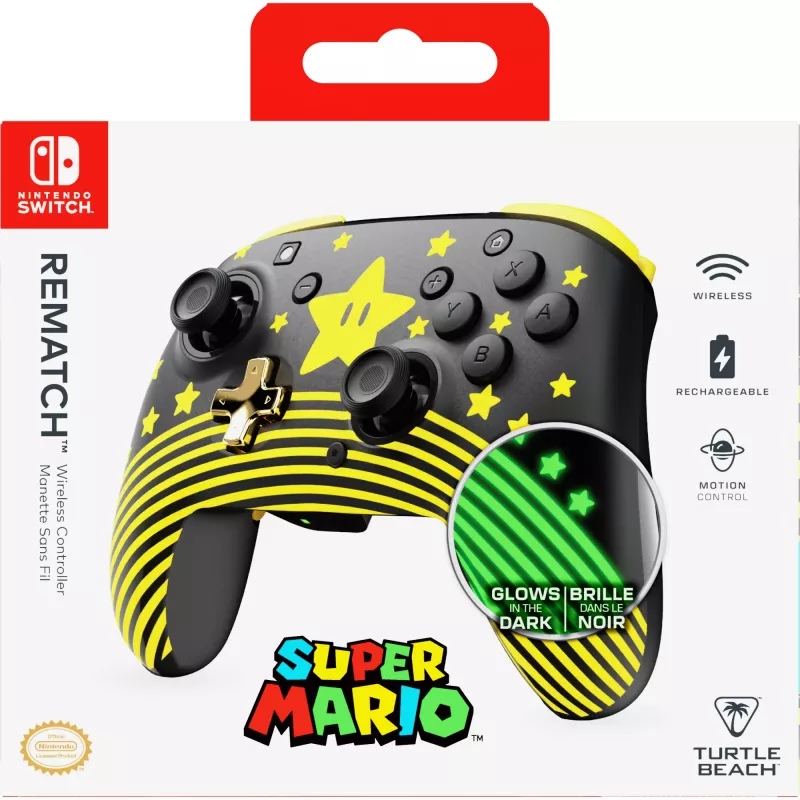 Mando inalámbrico Turtle Beach Rematch TBC-8101-75 para Nintendo Switch, Super Mario Star, negro/amarillo
