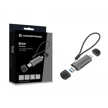 Conceptronic BIAN05G Lector de tarjetas 2en1 USB 3.0 Dual Plug, SD/MicroSD 3.0, UHS-I