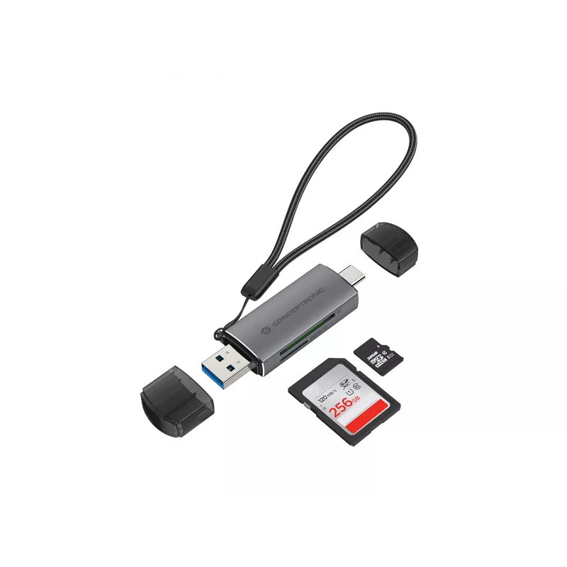 Conceptronic BIAN05G Lector de tarjetas 2en1 USB 3.0 Dual Plug, SD/MicroSD 3.0, UHS-I