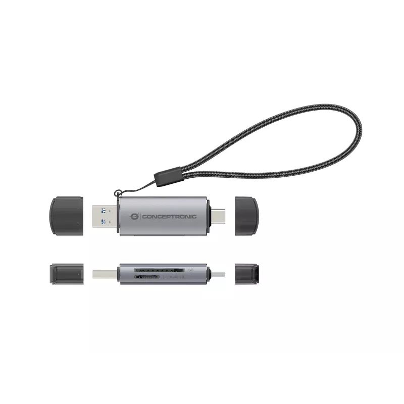 Conceptronic BIAN05G Lector de tarjetas 2en1 USB 3.0 Dual Plug, SD/MicroSD 3.0, UHS-I