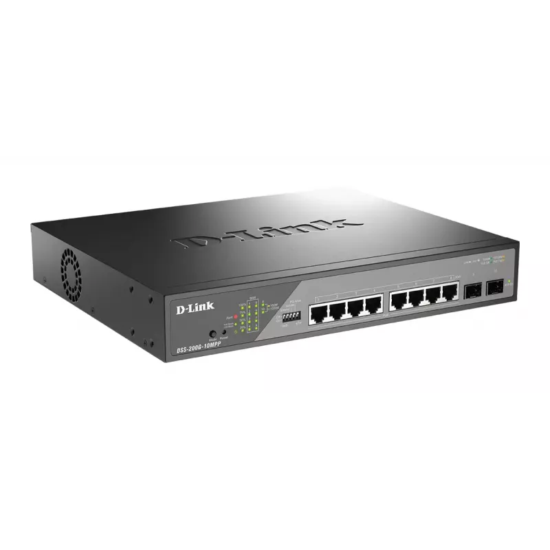 D-Link DSS-200G-10MPP Switch de red Gestionado L2 Gigabit Ethernet (10/100/1000) Power over Ethernet (PoE) 1U Negro, Gris