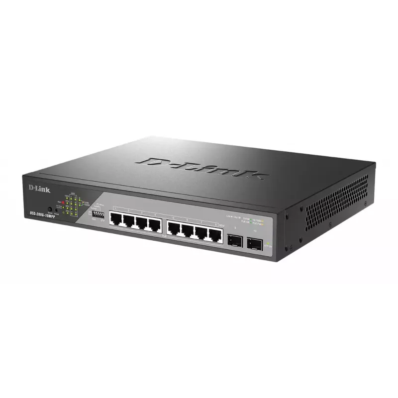 D-Link DSS-200G-10MPP Switch de red Gestionado L2 Gigabit Ethernet (10/100/1000) Power over Ethernet (PoE) 1U Negro, Gris