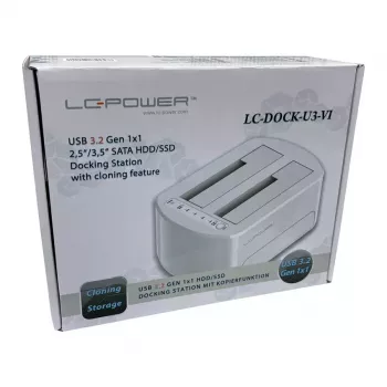 LC Power LC-DOCK-U3-VI - docking station HDD / SSD - 2.5, 3.5 (6,4 cm, 8,9 cm) - 2 canales - SATA - USB 3,2 (Gen 2x1) - blanco, cáscara de huevo (LC-DOCK-