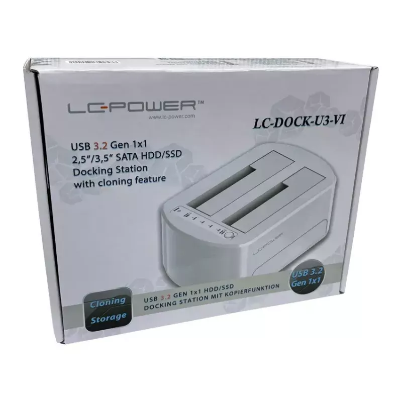 LC Power LC-DOCK-U3-VI - docking station HDD / SSD - 2.5, 3.5 (6,4 cm, 8,9 cm) - 2 canales - SATA - USB 3,2 (Gen 2x1) - blanco, cáscara de huevo (LC-DOCK-