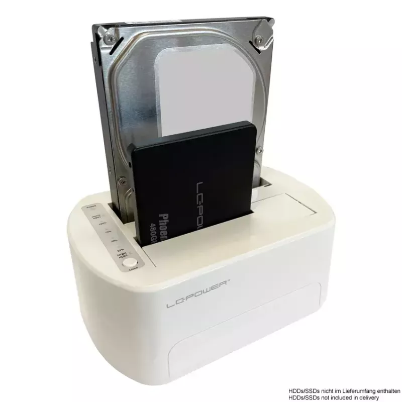 LC Power LC-DOCK-U3-VI - docking station HDD / SSD - 2.5, 3.5 (6,4 cm, 8,9 cm) - 2 canales - SATA - USB 3,2 (Gen 2x1) - blanco, cáscara de huevo (LC-DOCK-
