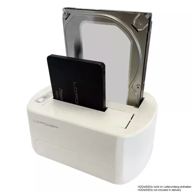 LC Power LC-DOCK-U3-VI - docking station HDD / SSD - 2.5, 3.5 (6,4 cm, 8,9 cm) - 2 canales - SATA - USB 3,2 (Gen 2x1) - blanco, cáscara de huevo (LC-DOCK-