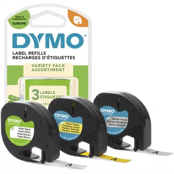 Cinta de rotulación DYMO LetraTag surtida pack de 3