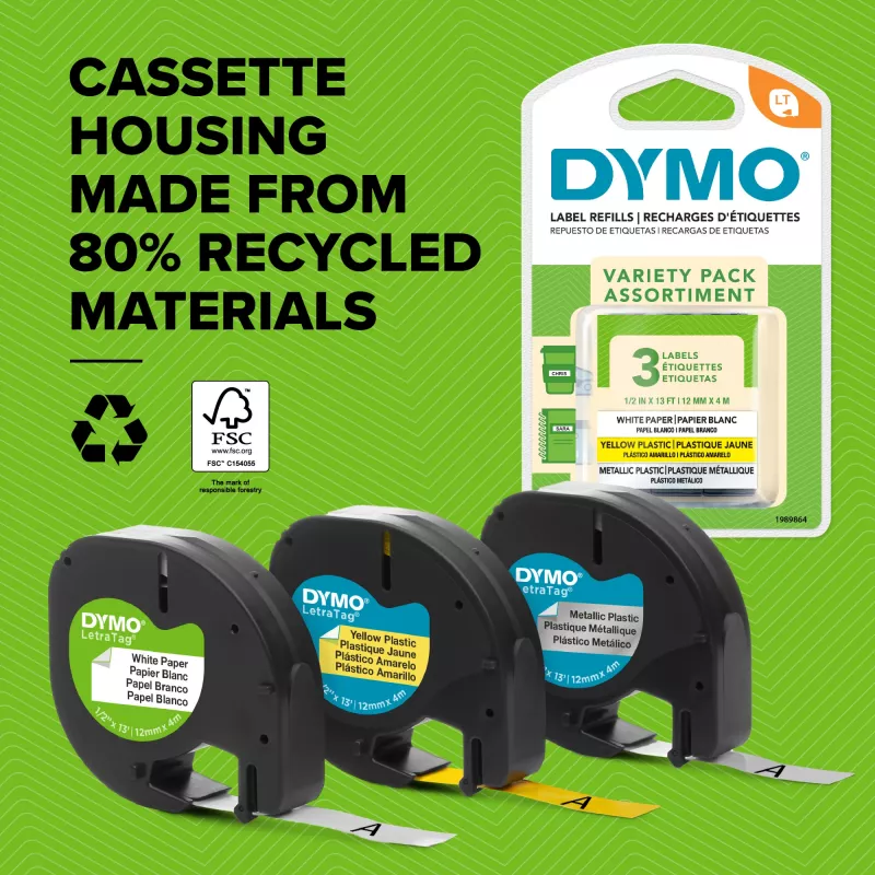 Cinta de rotulación DYMO LetraTag surtida pack de 3