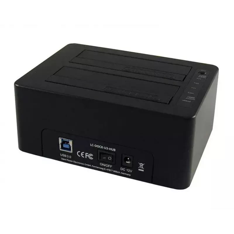 LC Power LC-DOCK-U3-HUB - docking station HDD con indicador de red, hub USB de 3 puertos, interruptor de encendido/apagado, función de clonación bahías: 2 - 2.5 / 3.5 compartidas