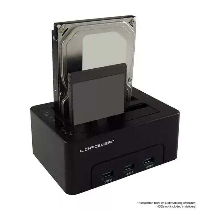 LC Power LC-DOCK-U3-HUB - docking station HDD con indicador de red, hub USB de 3 puertos, interruptor de encendido/apagado, función de clonación bahías: 2 - 2.5 / 3.5 compartidas