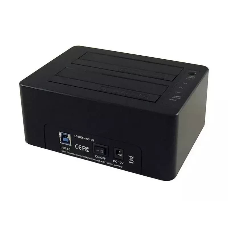 LC Power LC-DOCK-U3-CR - docking station HDD con indicador de red, interruptor de encendido/apagado, función de clonación bahías: 2 - 2.5 / 3.5 compartidas (6,4 cm/8,9 cm