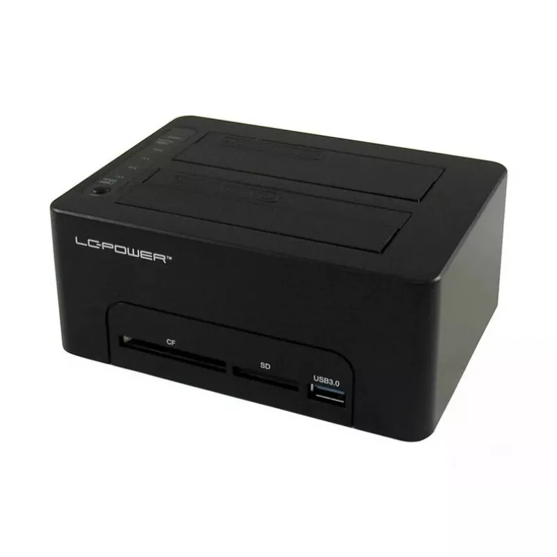 LC Power LC-DOCK-U3-CR - docking station HDD con indicador de red, interruptor de encendido/apagado, función de clonación bahías: 2 - 2.5 / 3.5 compartidas (6,4 cm/8,9 cm