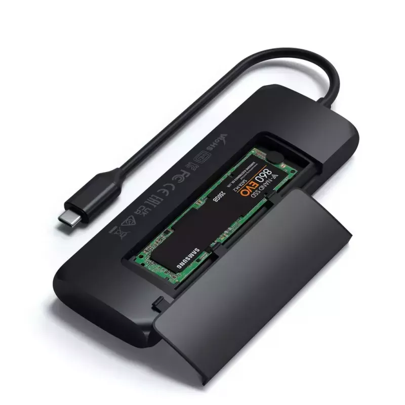 Satechi ST-UCHSEK adaptador multipuerto híbrido USB-C con carcasa para SSD, HDMI, negro