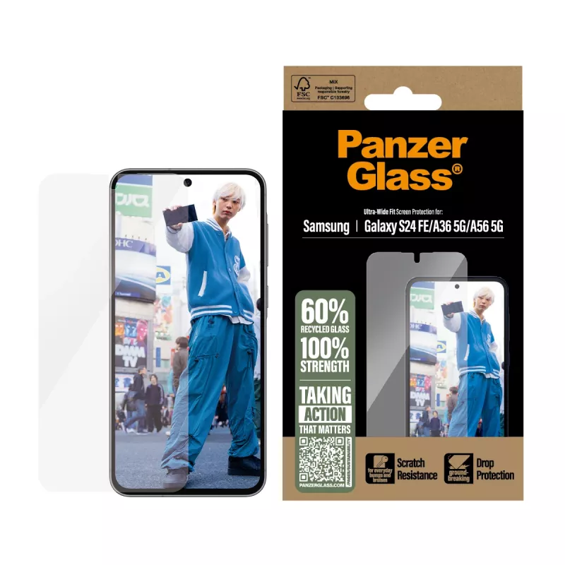 Protector de pantalla de cristal templado PanzerGlass para Samsung Galaxy S24 FE / A36 / A56 — protección total, resistente a arañazos y golpes