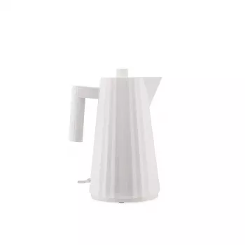 Hervidor de agua eléctrico ALESSI Plissé 1,0 L 2200 W – resina termoplástica, apagado automático, filtro vertedor extraíble, base oculta (blanco)