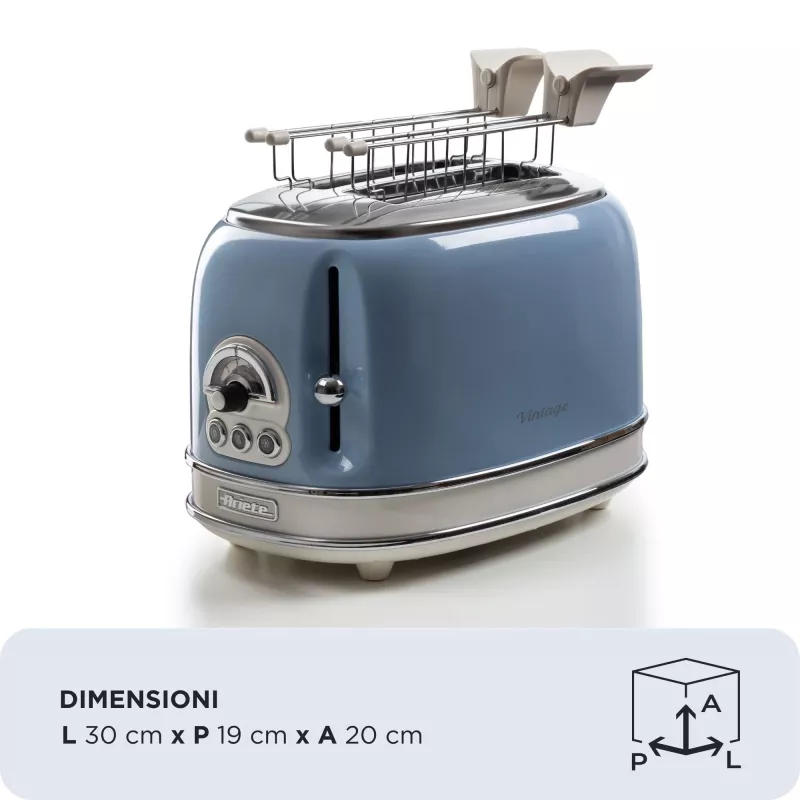 Ariete Vintage 155/05 tostadora de 2 rebanadas, 810 W, azul