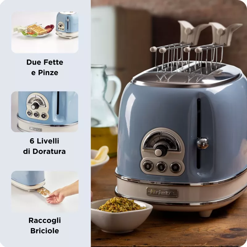 Ariete Vintage 155/05 tostadora de 2 rebanadas, 810 W, azul