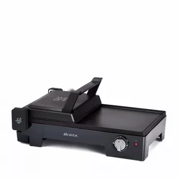 Parrilla eléctrica Ariete 1916 Multi Grill 3 en 1 - parrilla eléctrica, barbacoa, placa lisa y acanalada - apertura 180° - termostato ajustable - 2400 vatios - negra