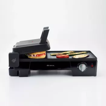 Parrilla eléctrica Ariete 1916 Multi Grill 3 en 1 - parrilla eléctrica, barbacoa, placa lisa y acanalada - apertura 180° - termostato ajustable - 2400 vatios - negra