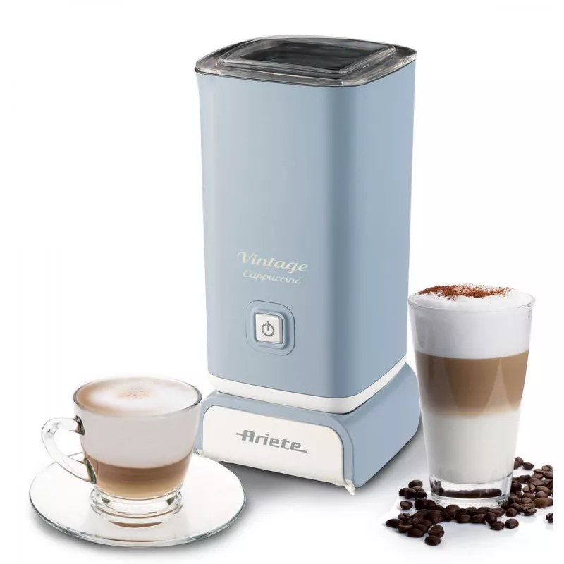 Ariete 2878 Vintage espumador de leche para cappuccino, té, chocolate caliente y frío, bebidas instantáneas, 500 vatios, azul claro pastel