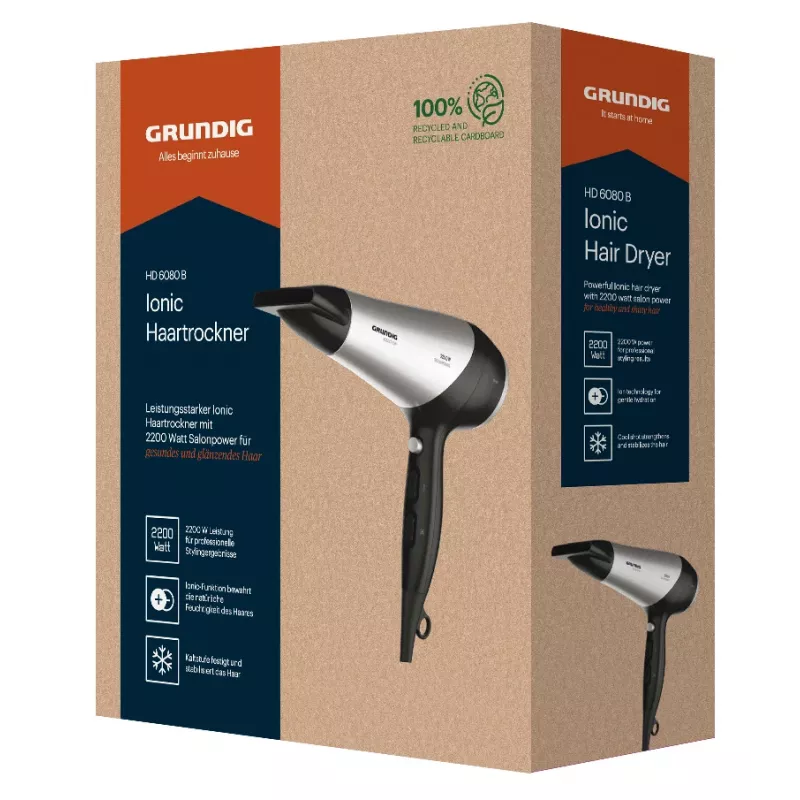 Secador de pelo Grundig HD 6080 B 2200 W negro, plata
