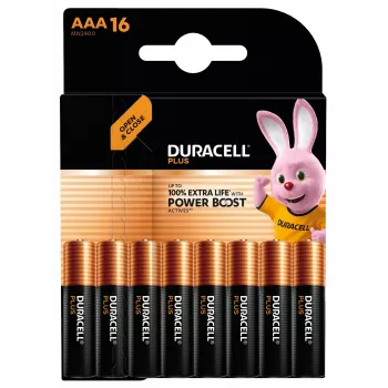 Pila alcalina desechable Duracell Plus AAA — 48 x 11 x 10 mm, peso del paquete 160 g