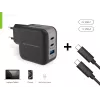 Cargador Conceptronic 3 puertos 67W GaN USB PD con cable de carga USB-C, USB-C x 2, USB-A x 1, QC 3.0, PPS