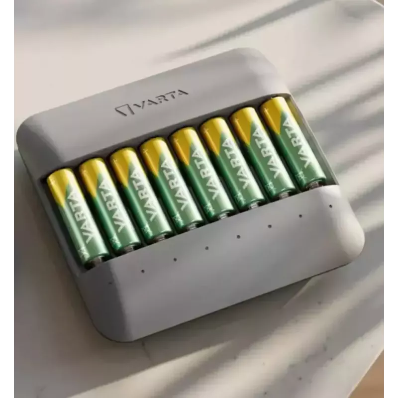 Cargador de batería Varta Eco Charger Multi — USB, NiMH AA/AAA, carga hasta 8 pilas (2100 mAh, 1 h), gris
