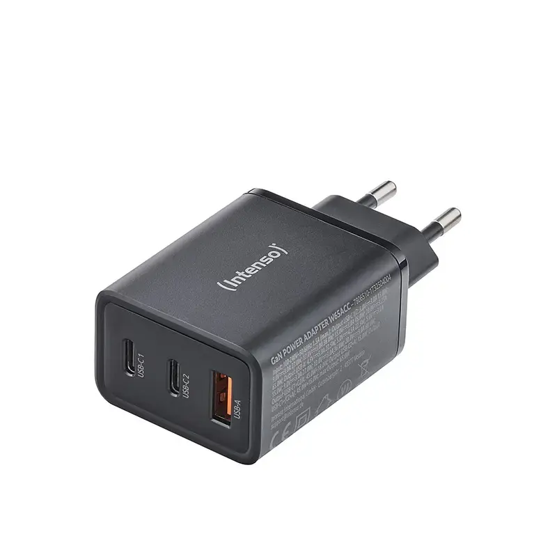 Fuente de alimentación Intenso W65ACC con conectores USB-A y USB-C negra
