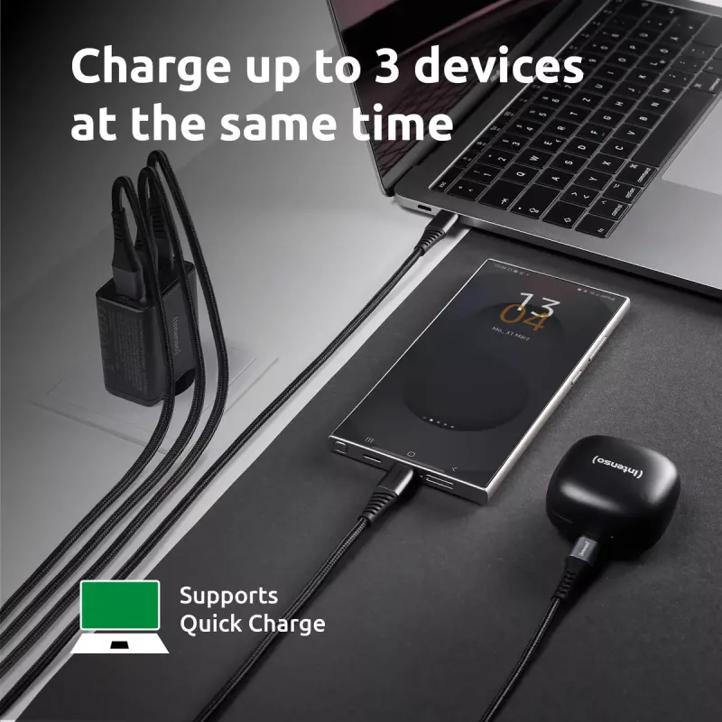 Fuente de alimentación Intenso W65ACC con conectores USB-A y USB-C negra