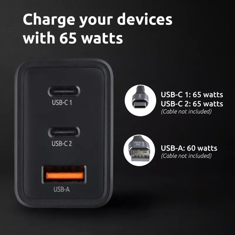 Fuente de alimentación Intenso W65ACC con conectores USB-A y USB-C negra